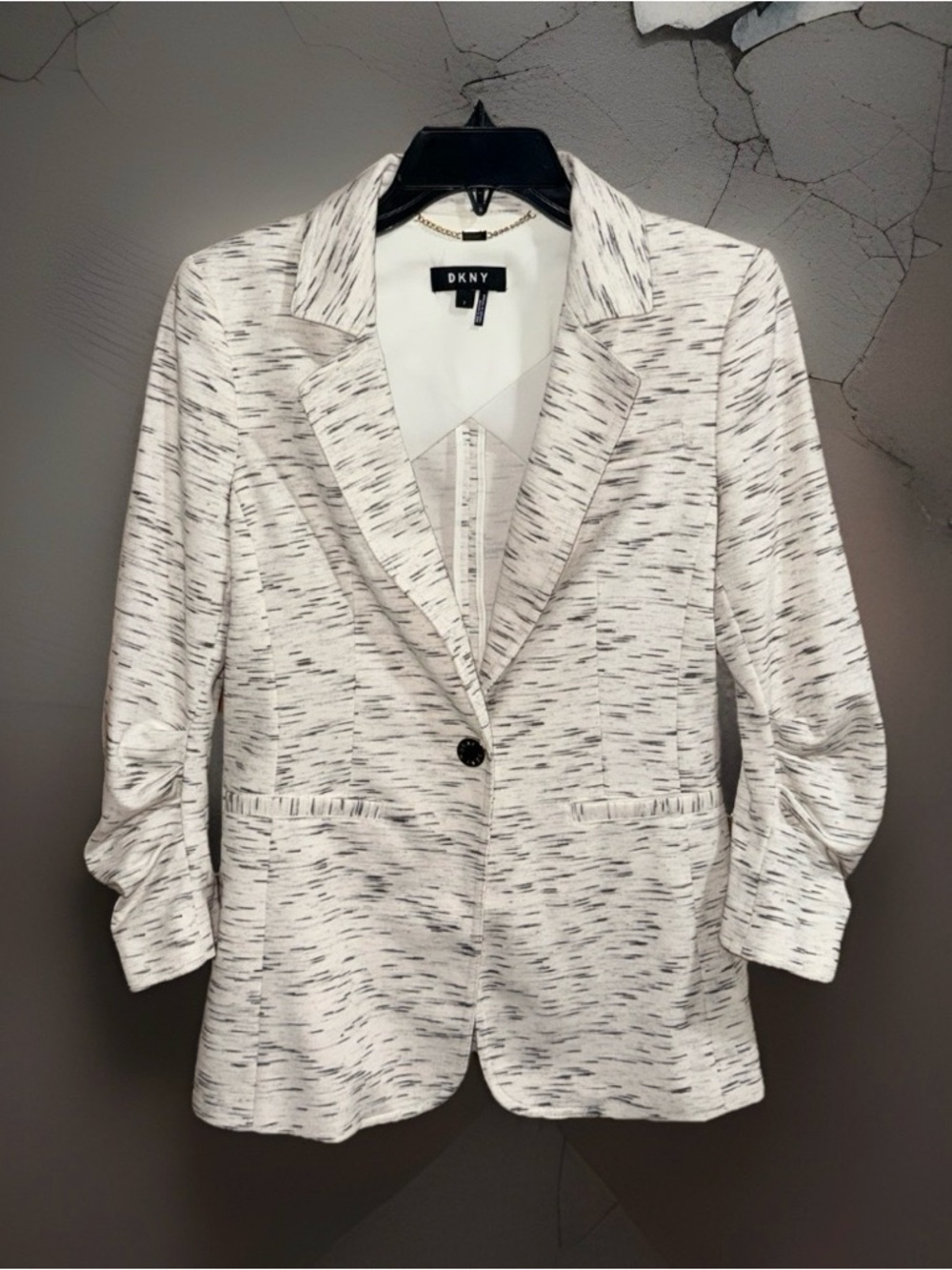 NwoT DKNY White Heathered Single Button Blazer w/Ruched Sleeves & Gold Buttons-2
